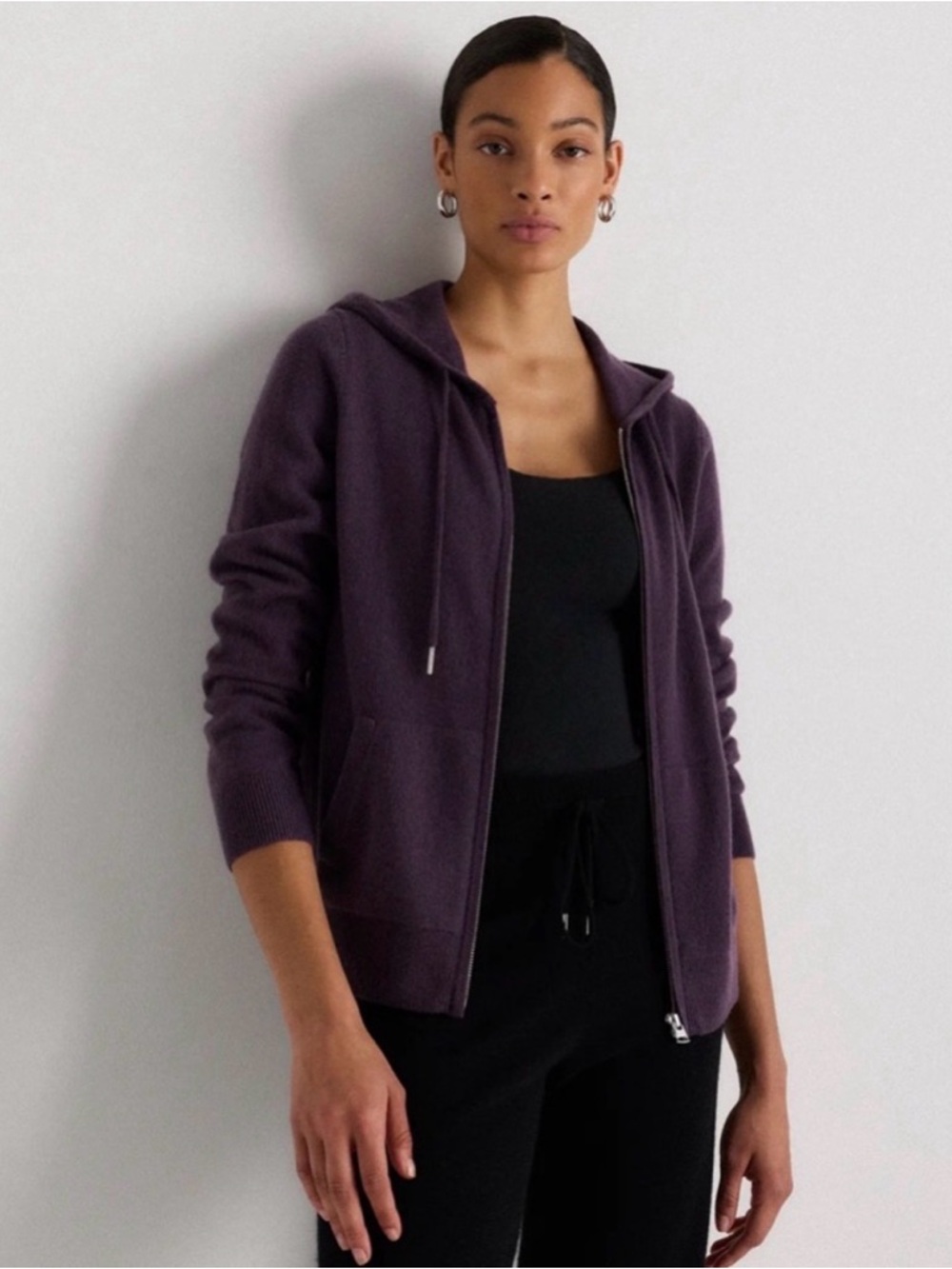 NWT Quince Mongolian Cashmere Zip Front Sweater Hoodie- Deep Orchid Purple Small